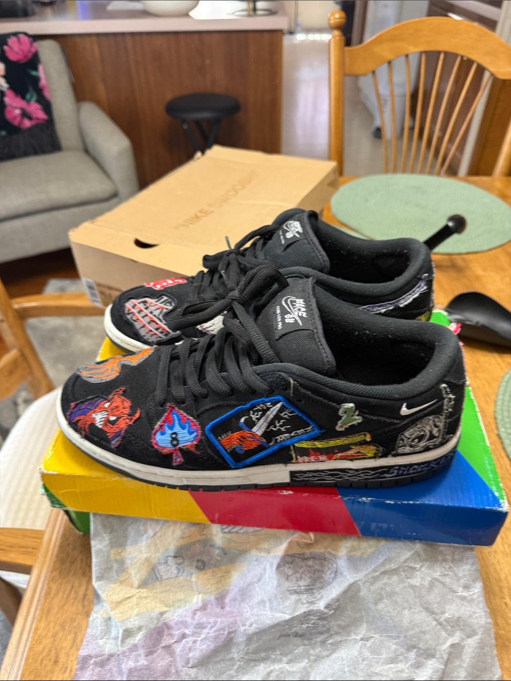 Nike Black Low-Top Sneakers with Multicolor Patch Artwork